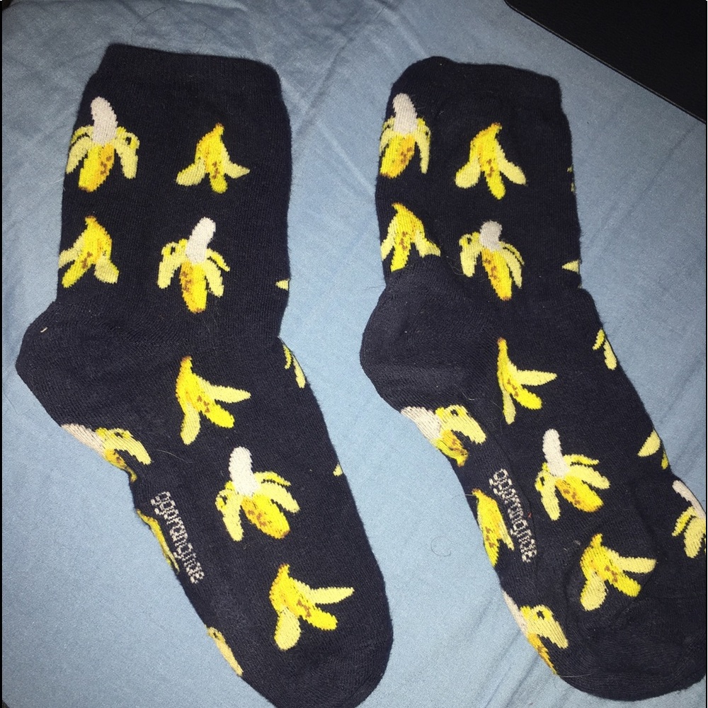Navy blue socks with banana pattern